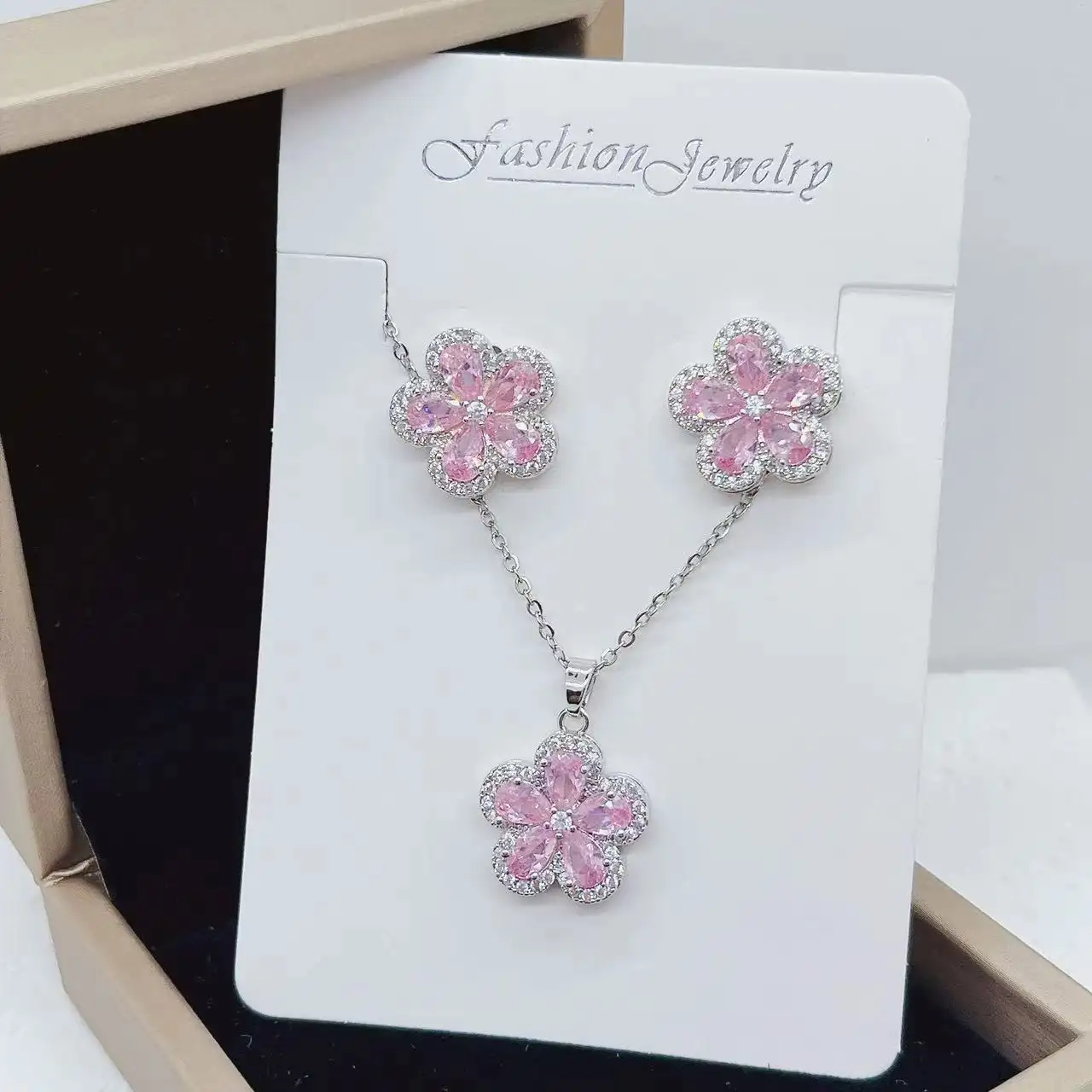 Copper Inlaid Zircon Five Water Drops Flower Colors Necklace