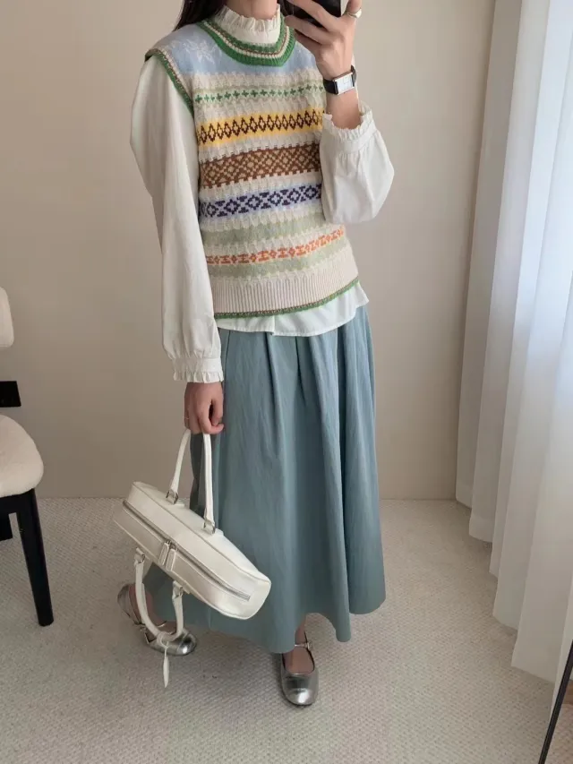 Women's Korean style High end Loose Jacquard Knitted Sweater Vest Picture Color - Shop at LoveMi