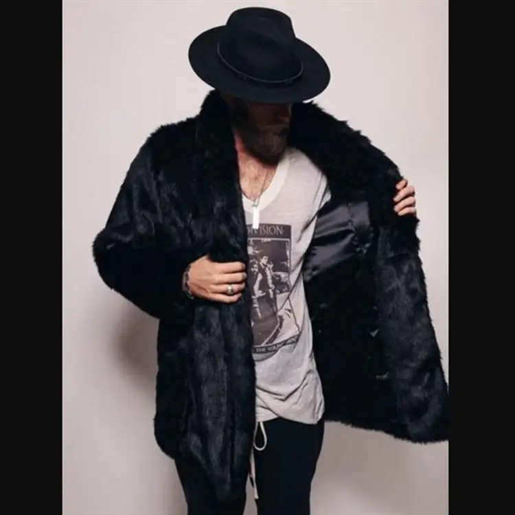 Mink-like Mid-length Men's Lapel Imitation Fur Overcoat