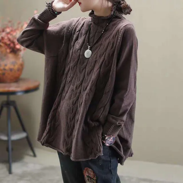 Artistic Curling Slit Knitted Sweater Brown - Shop at LoveMi