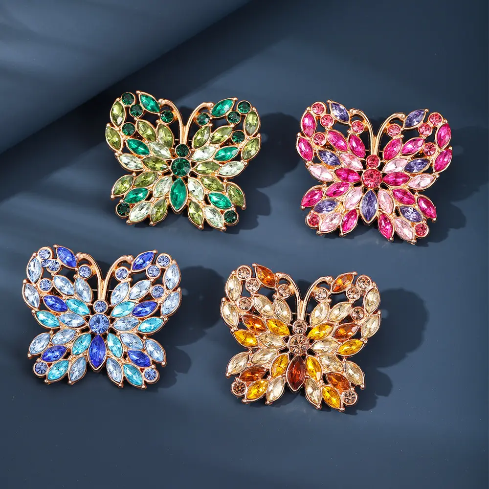 Butterfly Brooch Four-Color Crystal Floral Pin Light