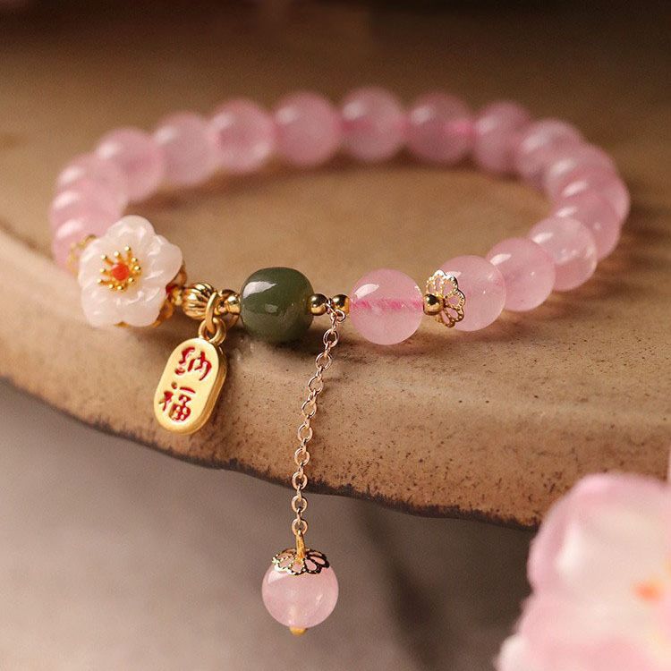 National Style Crystal Round Beads Peach Blossom Lucky Bracelet