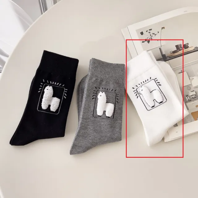 Spring And Autumn Tube Socks Cute Cartoon Black White Gray Alpaca Socks White - Shop at LoveMi