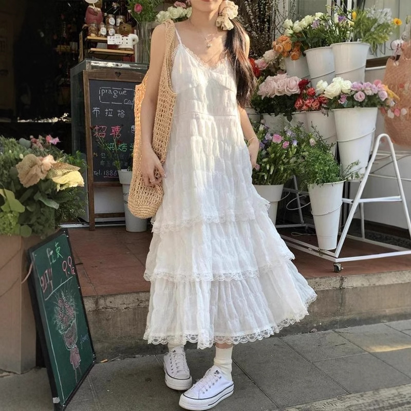 Chic Seaside Vacation Style Cake Skirt Long Beach Dress