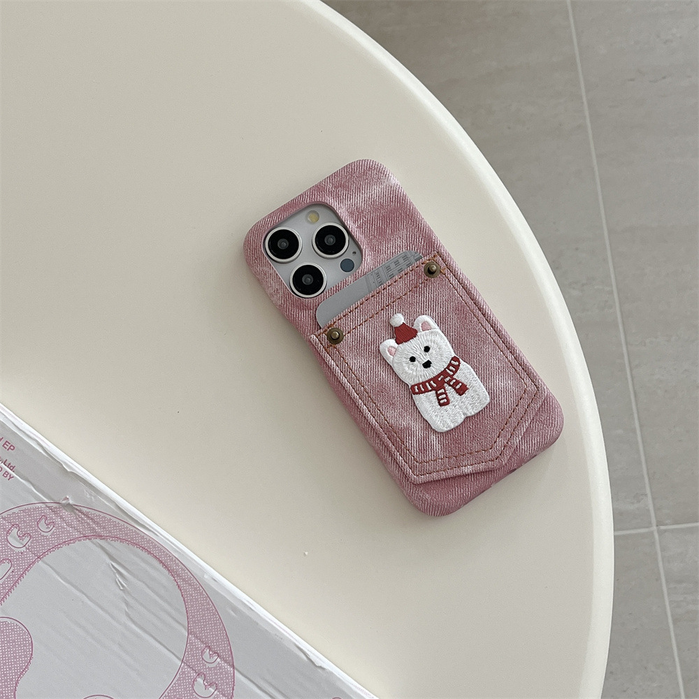 Pocket Card Holder Cartoon Animal Phone Case Niche Solid Color