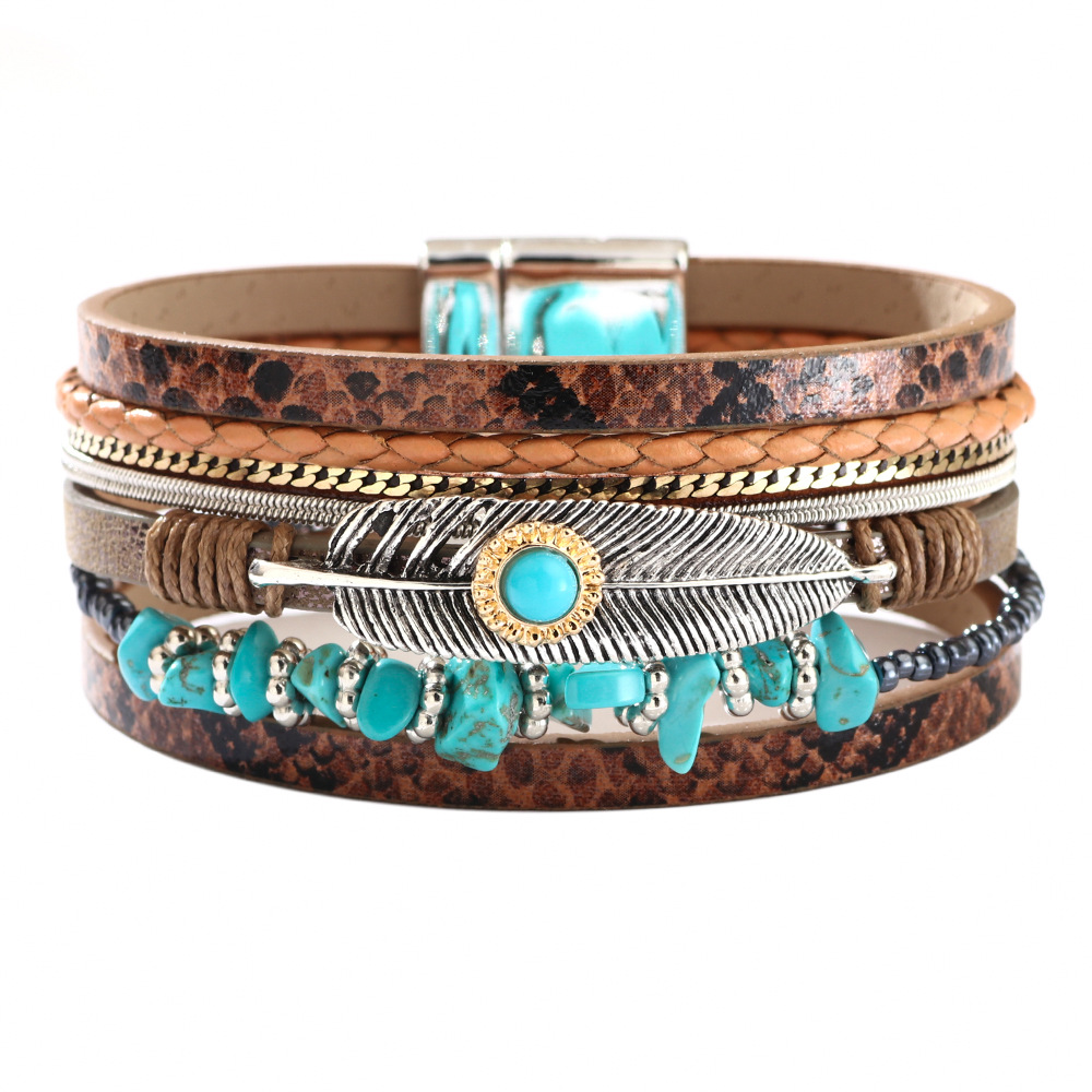 Women's Vintage Feather Bracelet Trendy Unique Turquoise