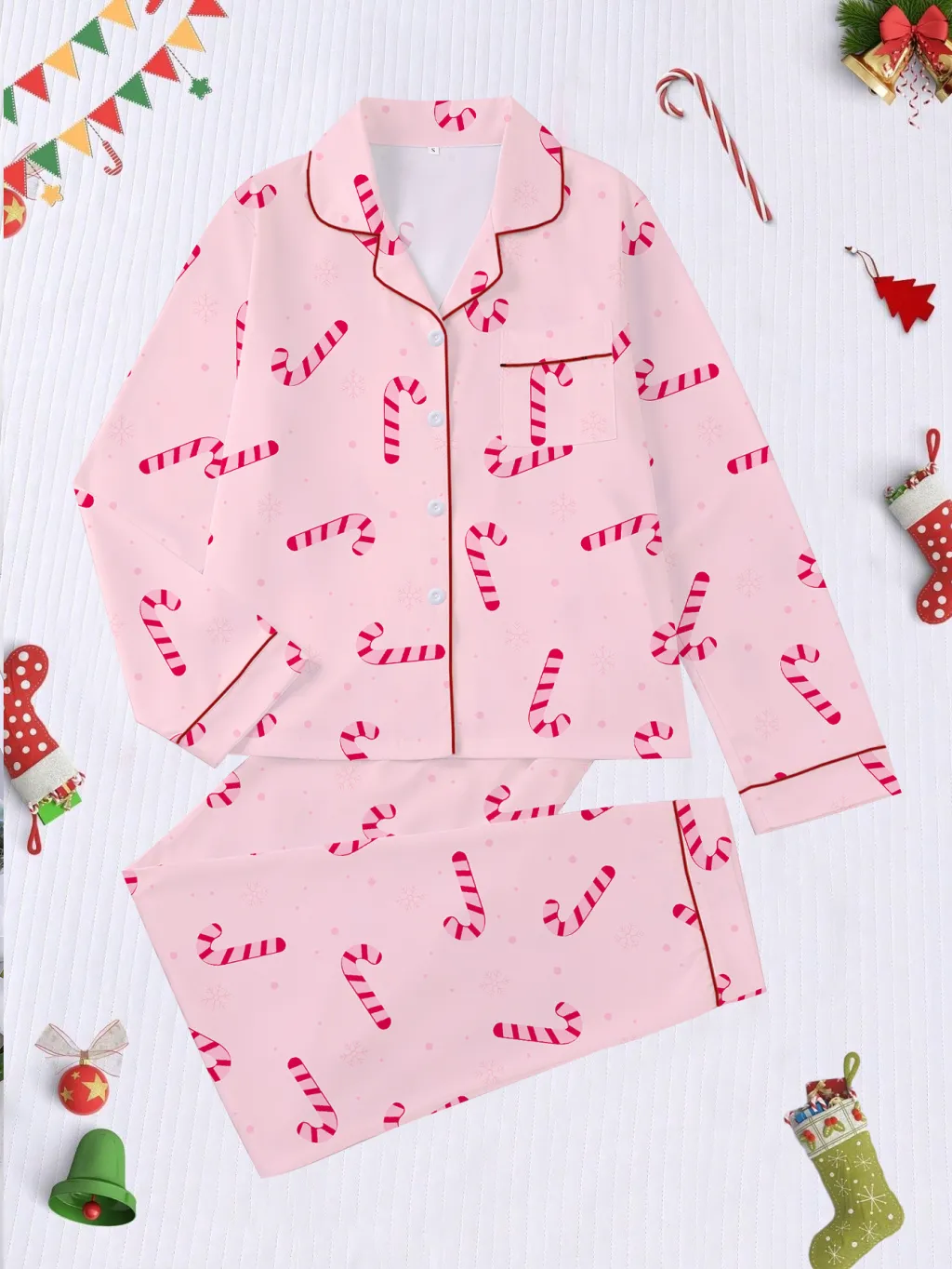 Women's Pajamas Four Seasons Christmas Printing Lapel Long Sleeve - 9 Style-Xl