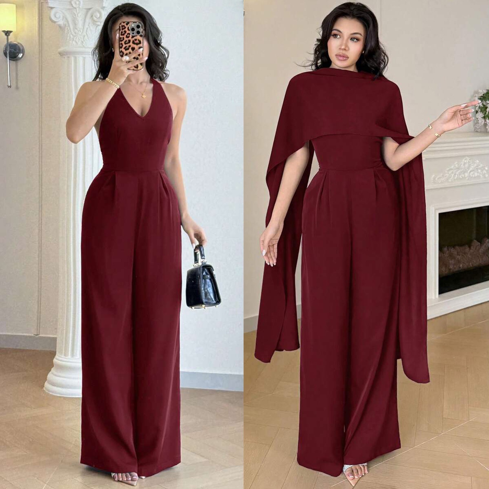 Womens Fashionable Casual Cape Jumpsuit Set 5