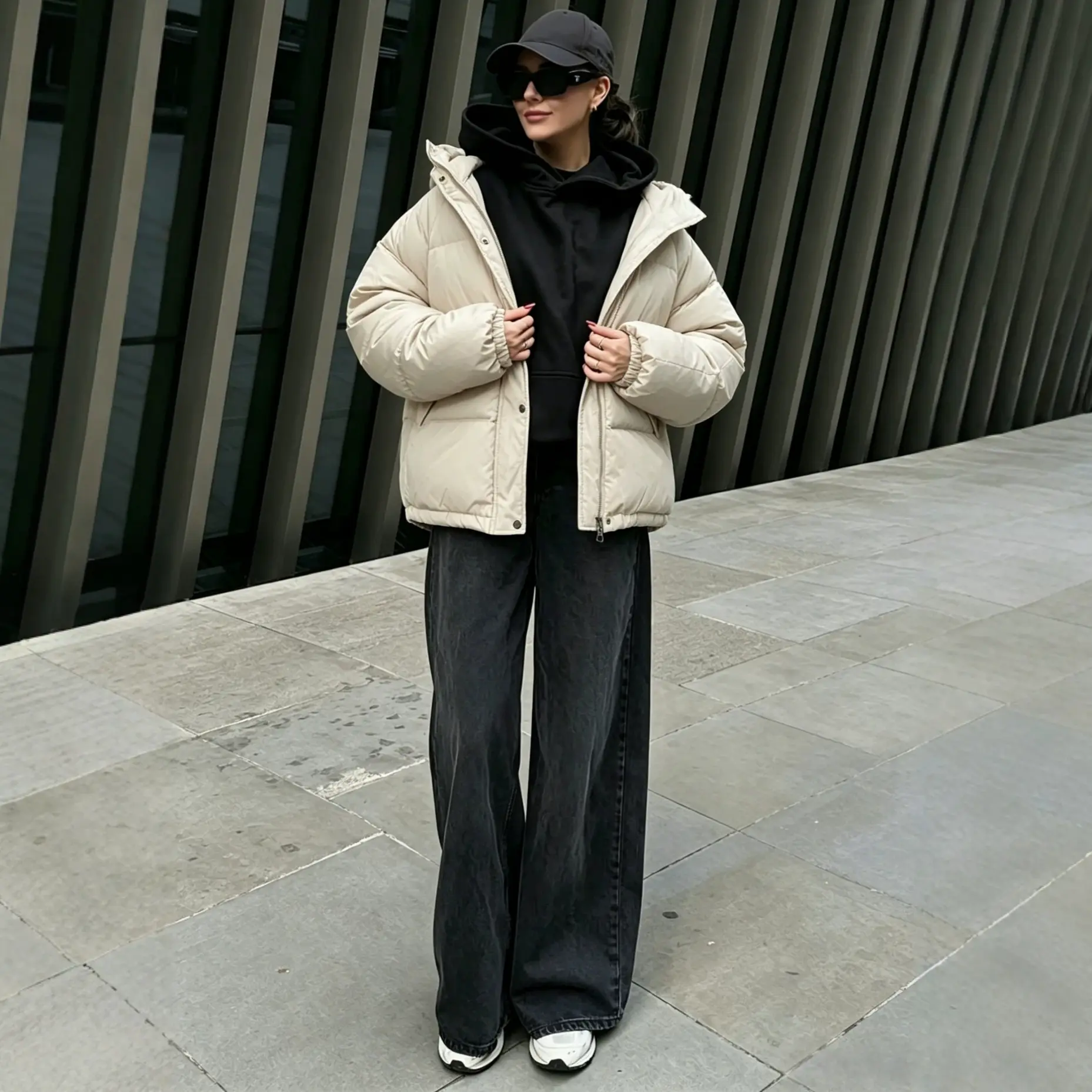 Womens Winter American-Style Fake Two-Piece Patchwork Hooded