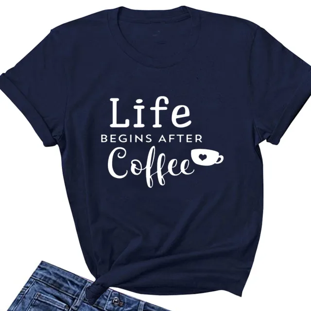 Letter Loose Round Neck T shirt Dark Blue 1 - Shop at LoveMi