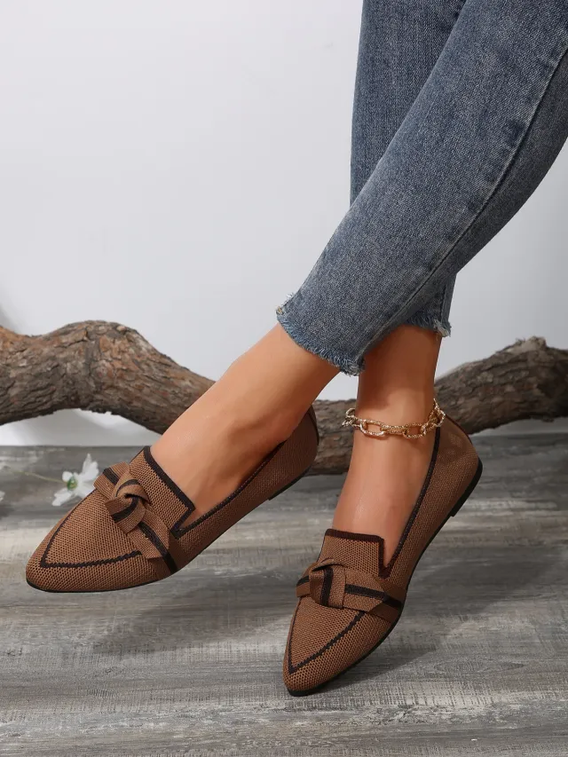 Pointed Flat Pumps Plus Size Fashion Casual Shoes Khaki - Shop at LoveMi