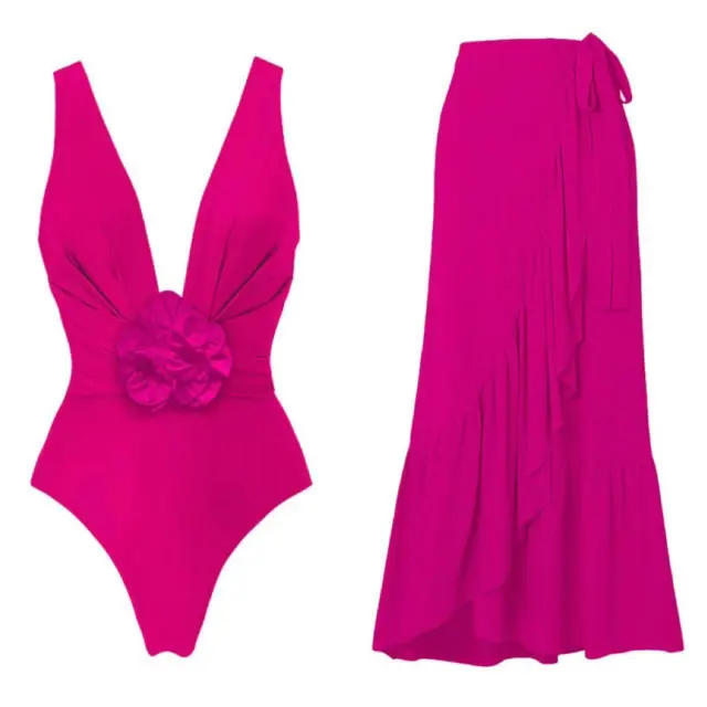 One piece Swimsuit Three dimensional Flower Sexy Cover Belly Rose - Shop at LoveMi