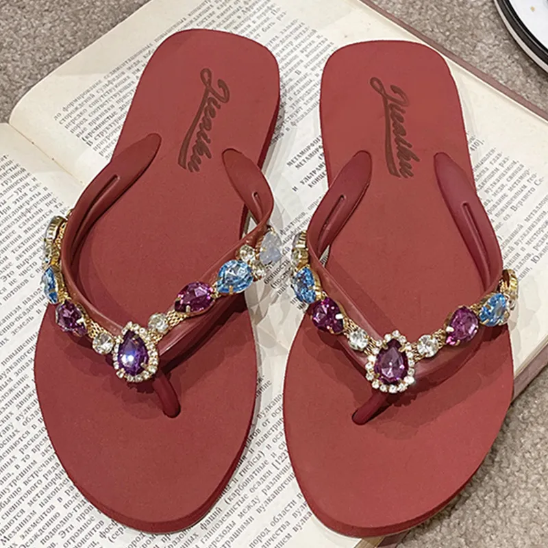 Women's Fashion Casual Beach Flat Slippers - Red
