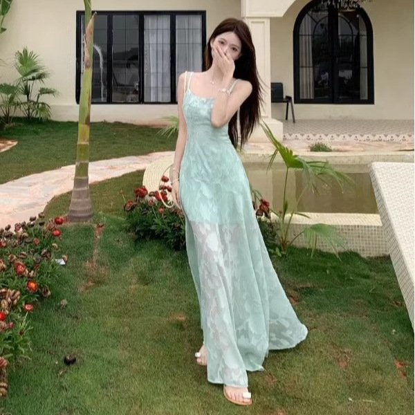 Sling Dress Women's Seaside Vacation Wear Green - Shop at LoveMi