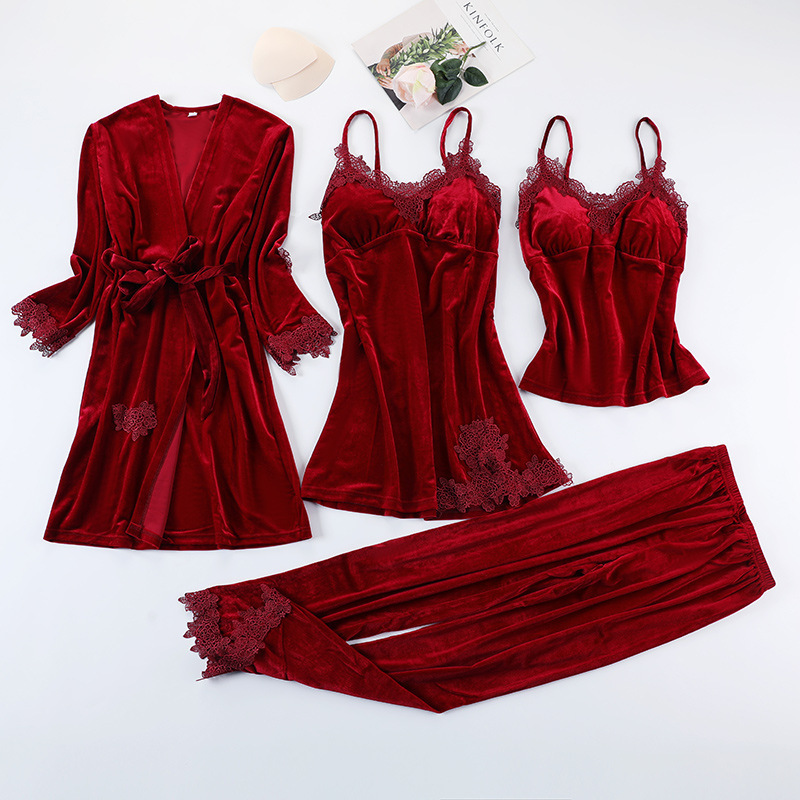 Four-piece Pajamas Women's Gold Velvet Home