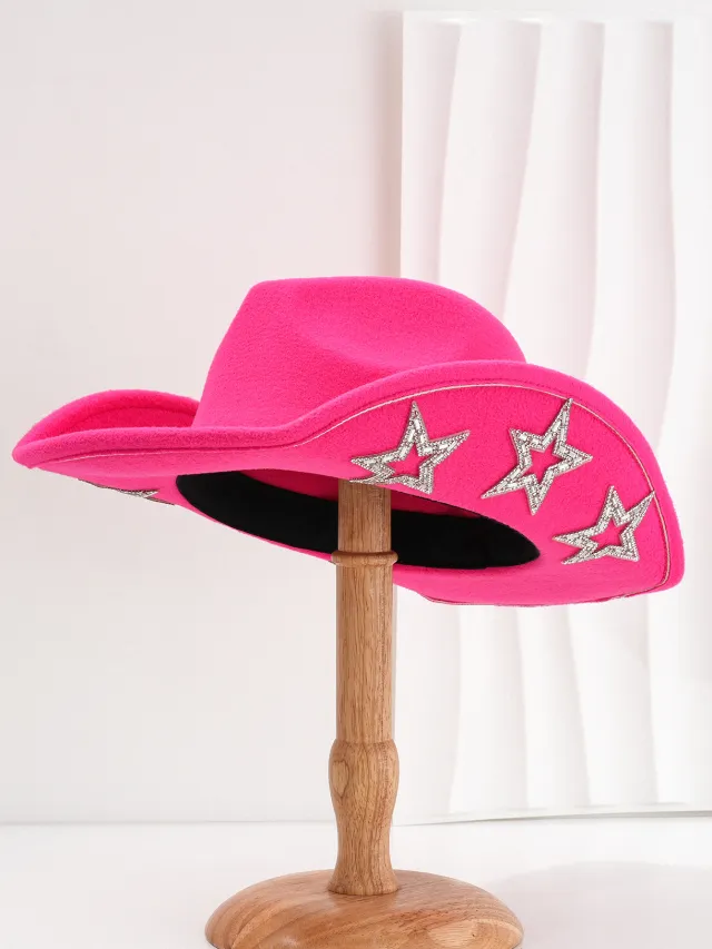Woolen Felt Western Denim Top Hat Party Hat Rose Red - Shop at LoveMi