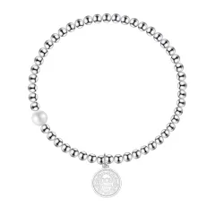 S925 Sterling Silver Bracelet Female Round Brand Portrait Round Beads Elastic - Sl039 - View 1