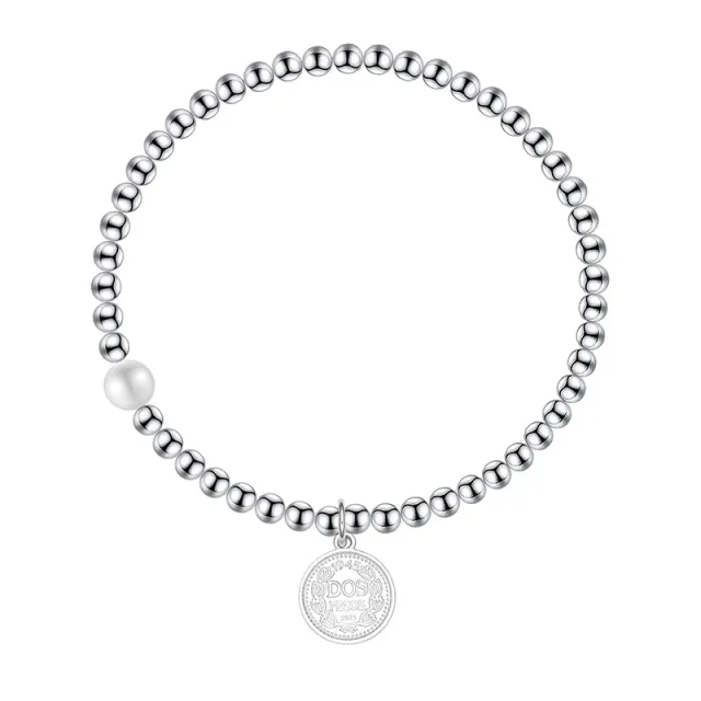 S925 Sterling Silver Bracelet Female Round Brand Portrait Round Beads Elastic Sl039 - Shop at LoveMi