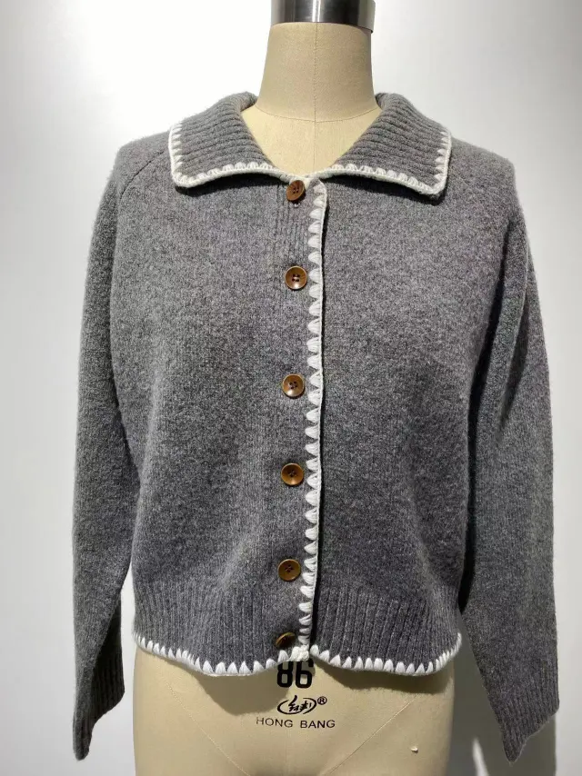 Retro Lapels Hand Crocheting Knitted Cardigan Jacket Dark Gray - Shop at LoveMi