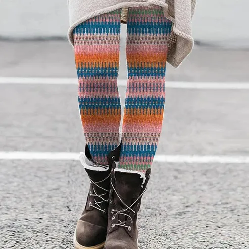 European And American National Style Printed Slim Fit Stretch All-matching Bottoming Trousers