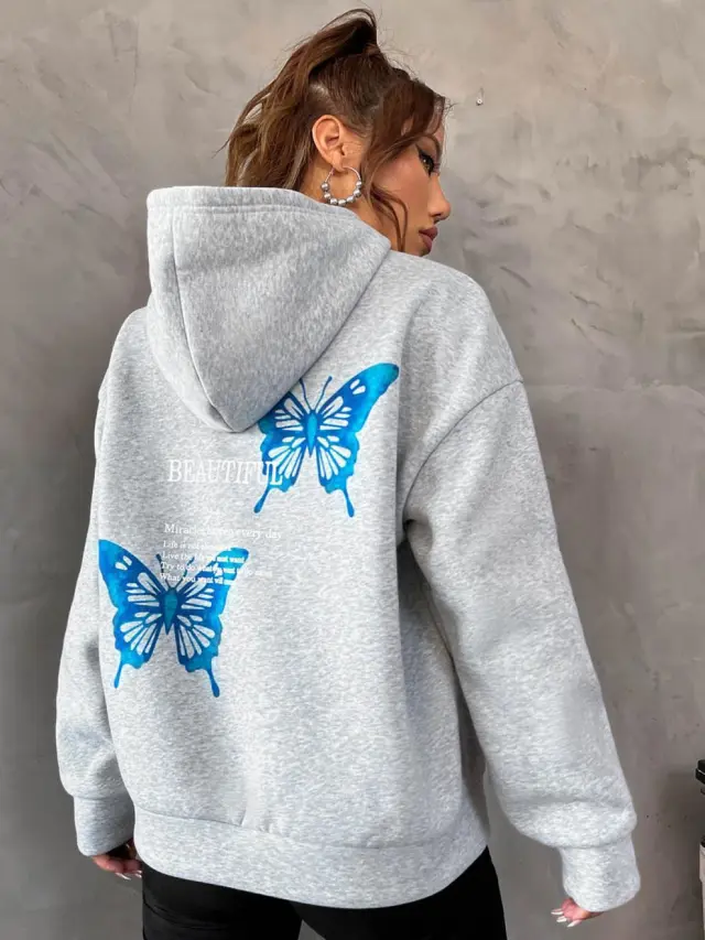 Spring And Autumn Leisure Long Sleeve Top Hooded Light Gray - Shop at LoveMi