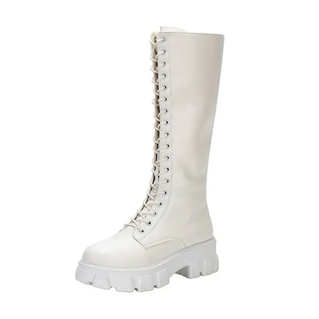 Below The Knee Long British Style Platform Martin Boots White - Shop at LoveMi