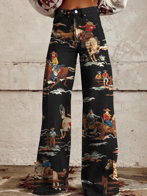 Wide legged Pants Thermal Transfer Bell bottom Pants Simulation Denim Trousers Mr1161 - Shop at LoveMi