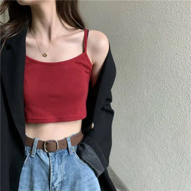Slim fit Camisole Vest Women's Outer Wear Short Top Red - Shop at LoveMi