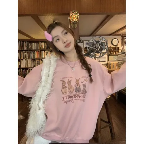 Pink Cute Rabbit Niche Pullover Sweater For Women Average Size - Shop at LoveMi