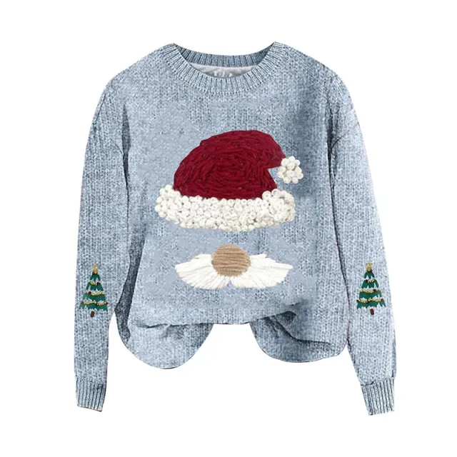 Women's Casual Christmas Print Loose Pullover Light Blue - Shop at LoveMi