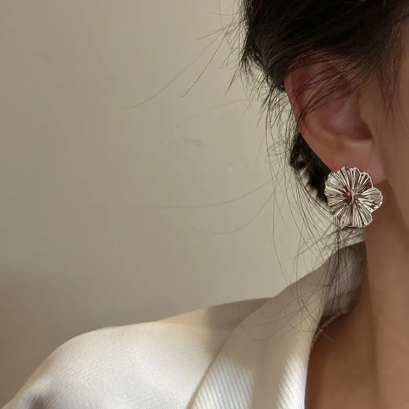 S925 Sterling Silver Korean Style Heavy-duty Texture Large Flower