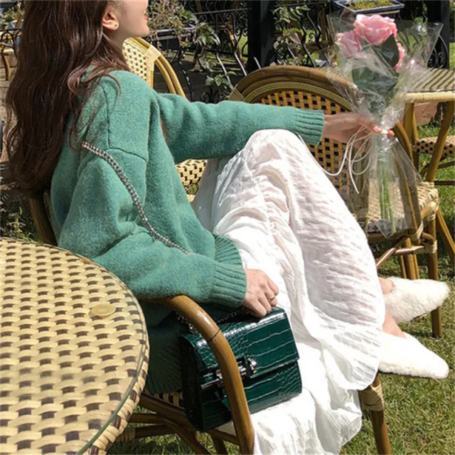 Retro Lazy Style Solid Color Pullover Soft Glutinous All matching Sweater Green - Shop at LoveMi