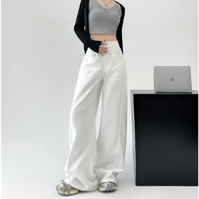 White Retro High Waist Wide Leg Jeans White Trousers - Shop at LoveMi