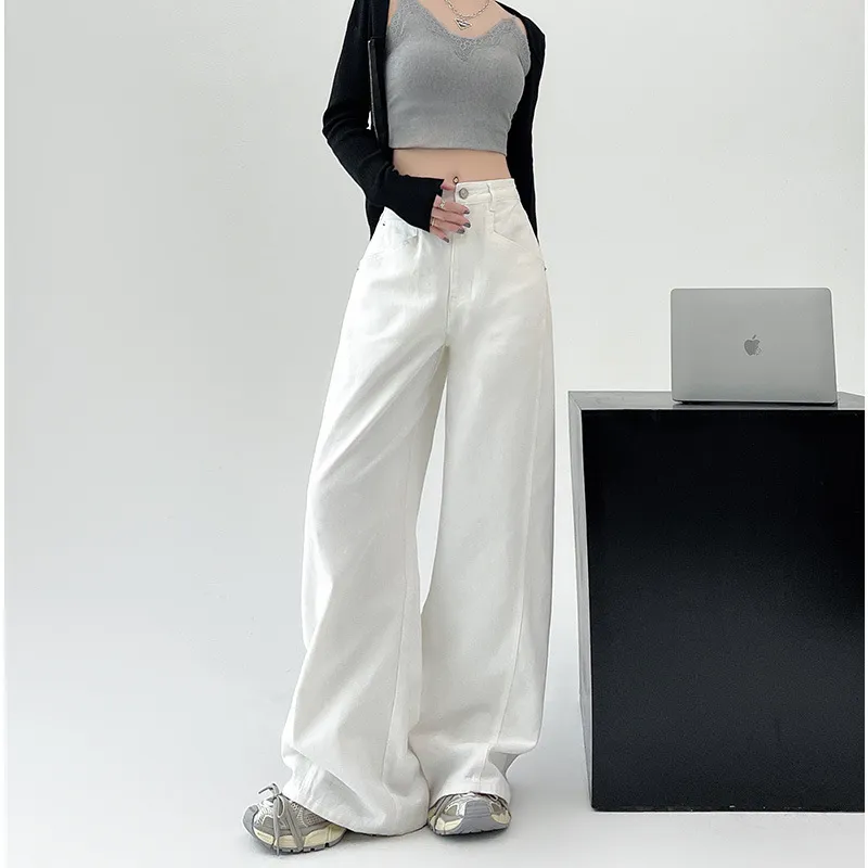 White Retro High Waist Wide Leg Jeans - White Trousers