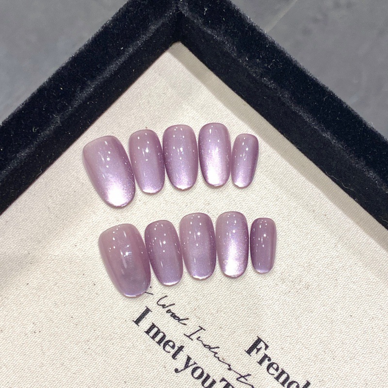 Gentle Detachable Faux Nails In A Purple Cat-eye Design