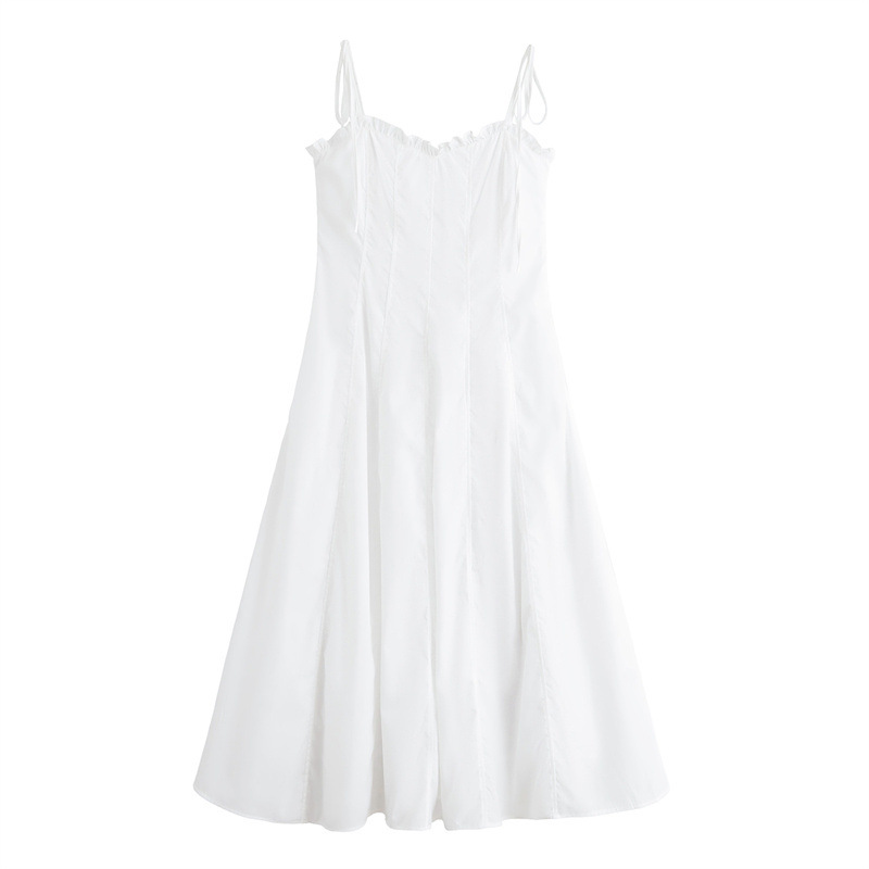 New Summer Laminated Decoration Bowknot Decoration Midi Skirt Sling Dress