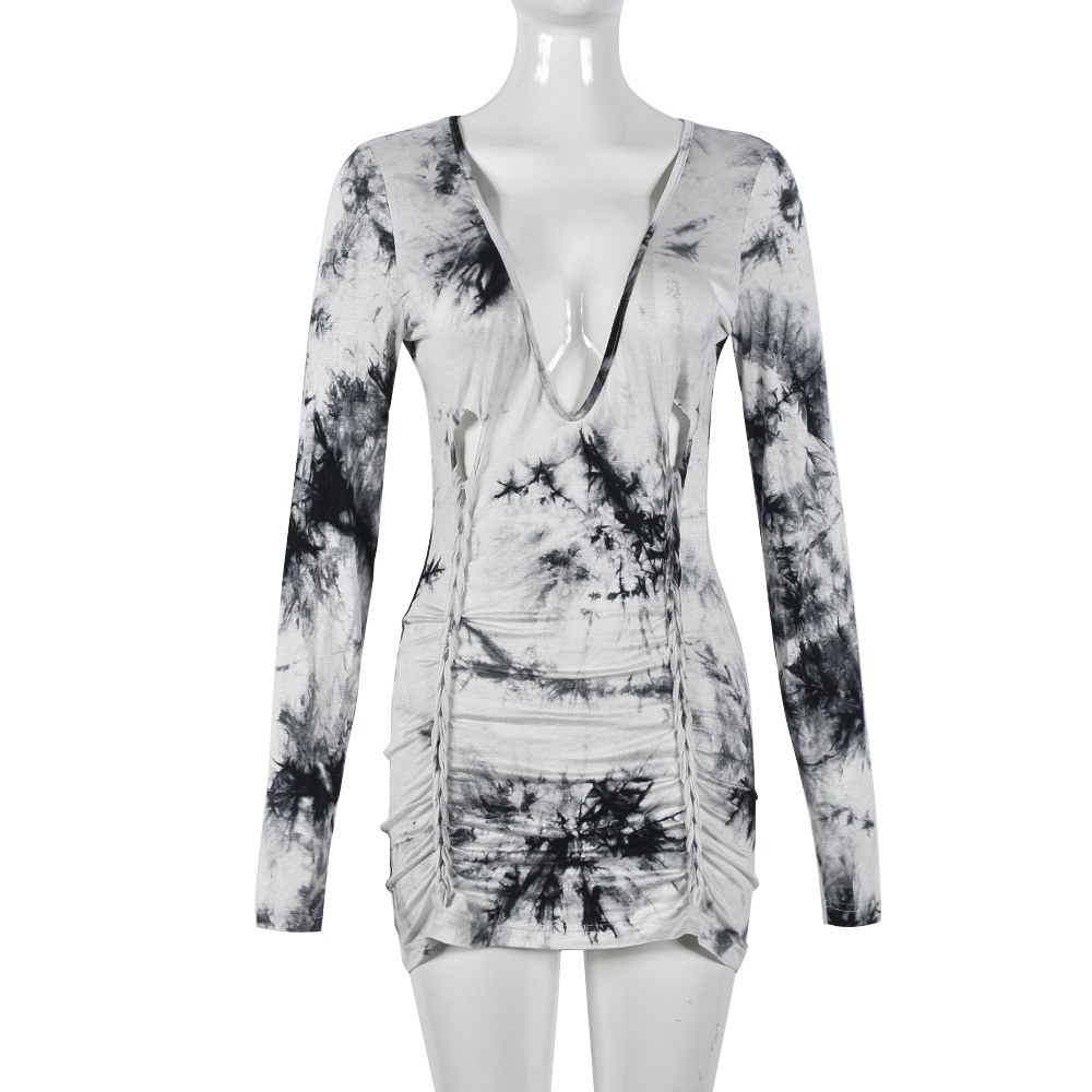 Hollow out V neck Tie up Club Style Mini Dress Multicolor - Shop at LoveMi