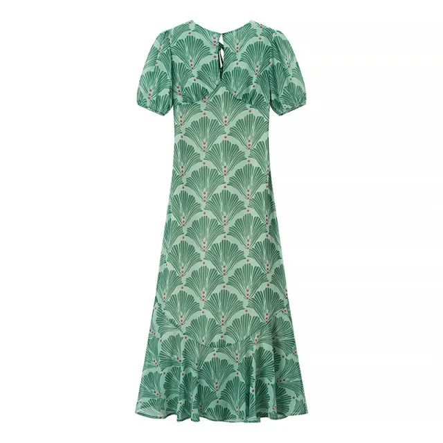 Hollow Print Lace up Backless Slim Fit Long Dress Green - Shop at LoveMi