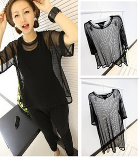 Women's Solid Color Sheer Mesh Loose Blouse