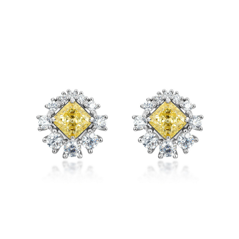 S925 Silver Ice Flower Cut High Carbon Rhinestone Ear Studs Female - 4