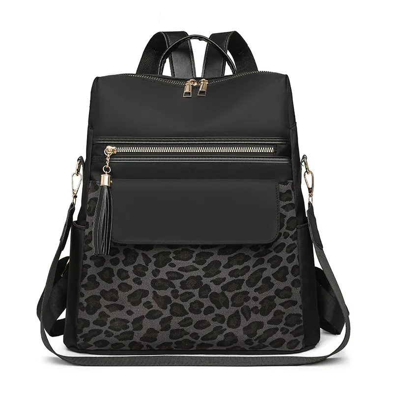 Leopard Print Women's Large Capacity Backpack - Black