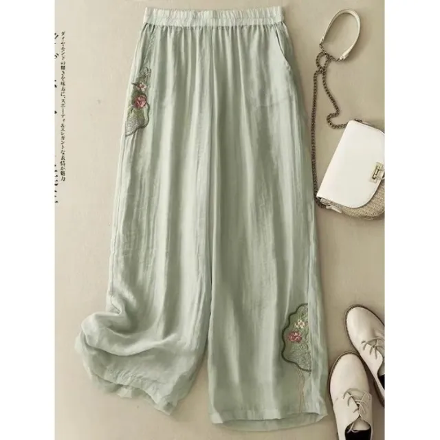 Cropped Pants Cotton Linen Casual Pants Cyan - Shop at LoveMi