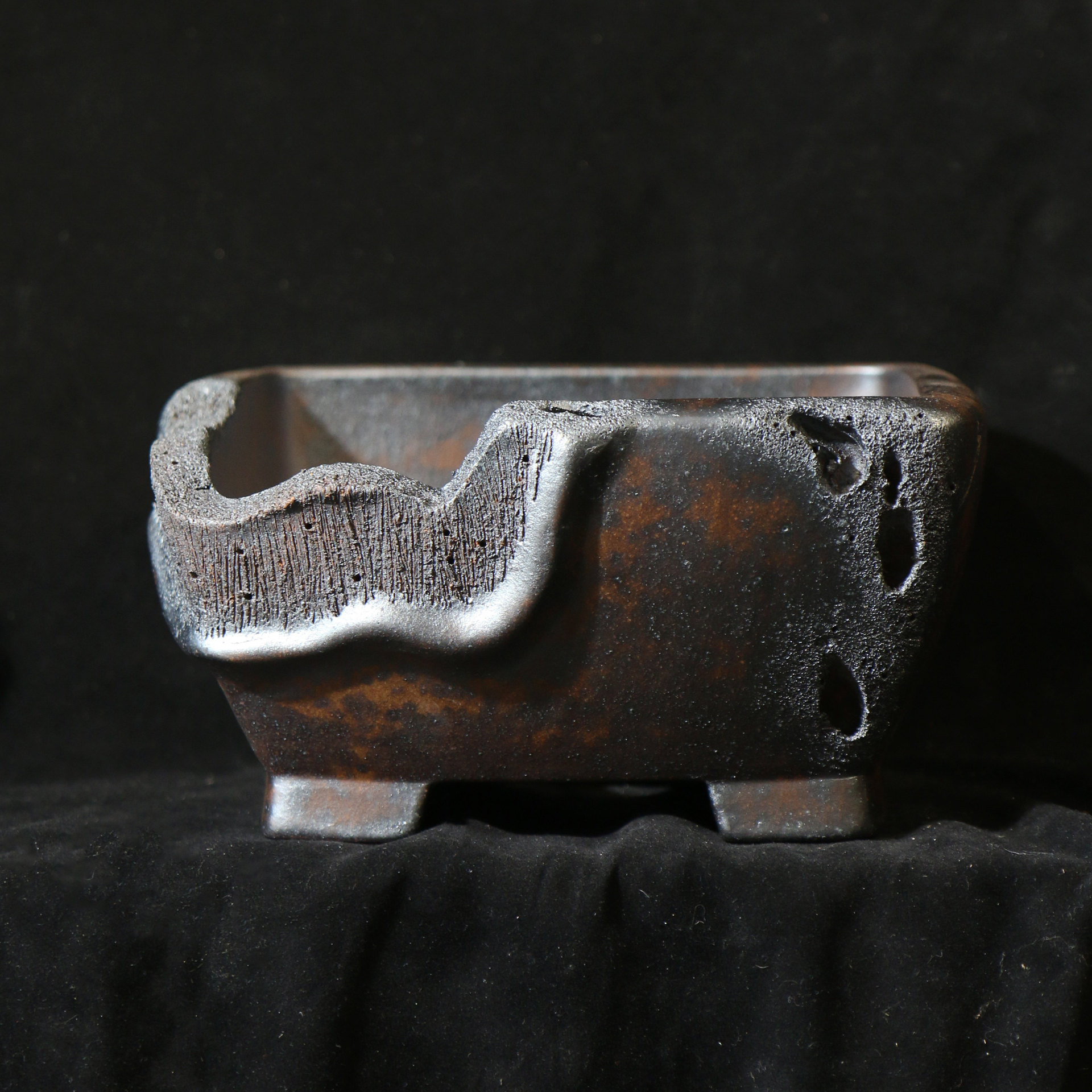 Zisha Flower Pot Wood Fired Irregular Shaped Bonsai Pot Square Antique Style Basin