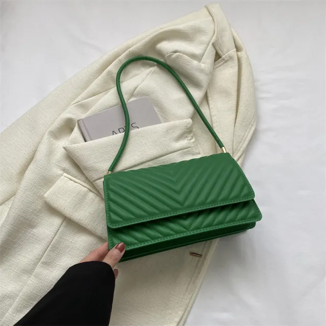 Embroidery Thread Shoulder Small Square Bag Casual Simple Green - Shop at LoveMi