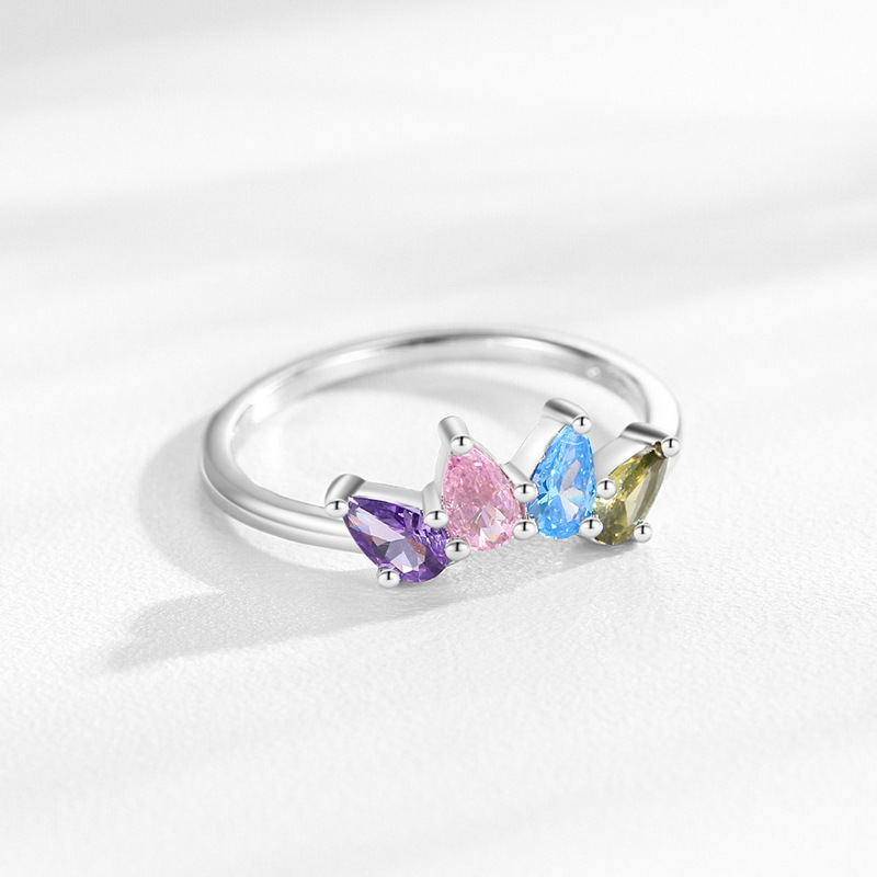 Women's S925 Sterling Silver Drop-shaped Color Zircon Ring