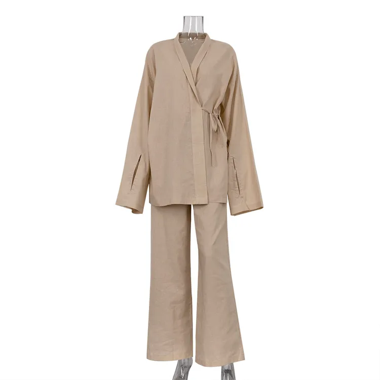 Women's Trousers Casual Two-piece Suit Homewear Can Be Worn Outside - Khaki