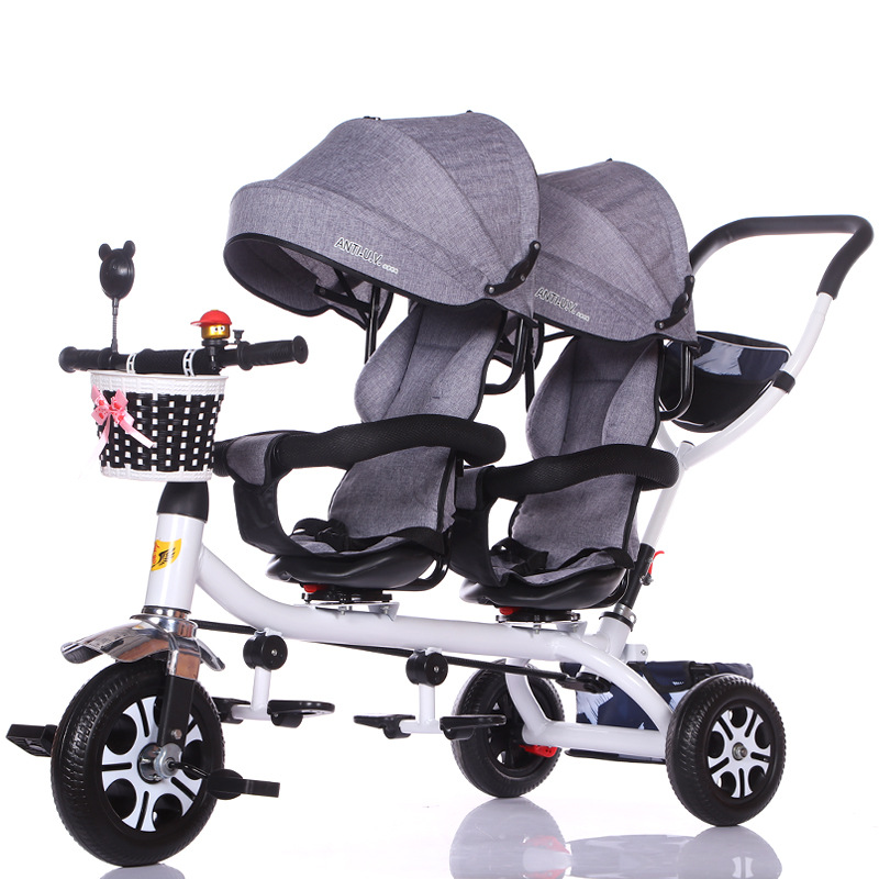 Poussette tricycle jumelle légère pour bébé – Image 4