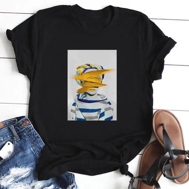 Nordic Retro Art T shirt Women's Fashion B Black - Shop at LoveMi