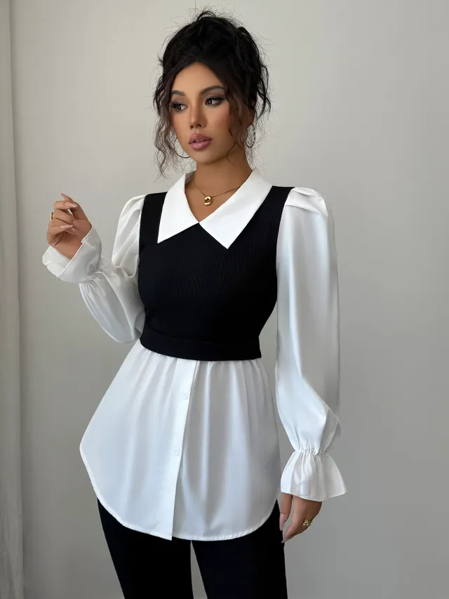 Simple Style Fake Two Pieces Shirts Vest Black - Shop at LoveMi