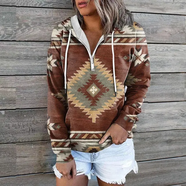 Female Ethnic Tribal Hoodie Coat Red Brown - Shop at LoveMi